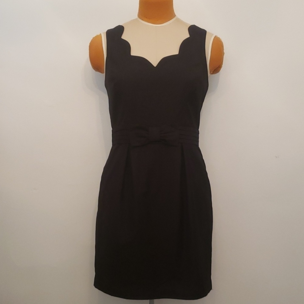 Black scalloped sheath dress